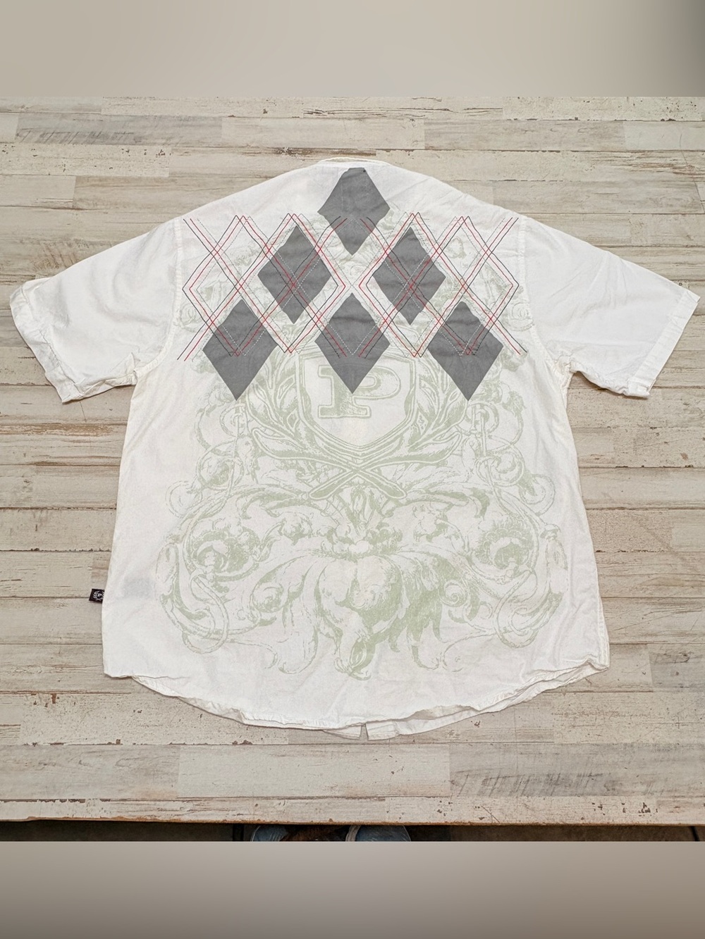 Phat Farm Button White Shirt Men’s XL Diamond Graphic Print Grunge Y2K